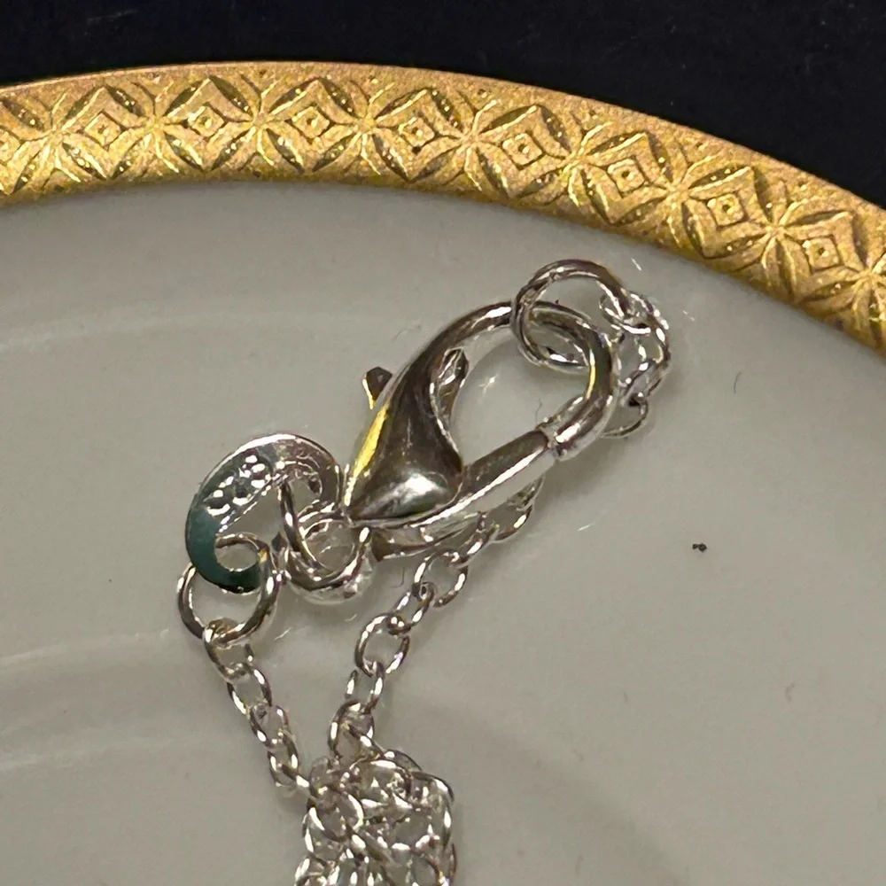 Vintage 925 Blue & White Porcelain Pendant Necklace